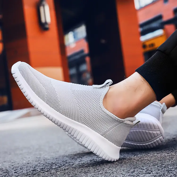 Customized Logo Breathable Soft Knitting Fabric Wear Sneaker Lady Comfortable Slip On Shoes Mens Low Cost
