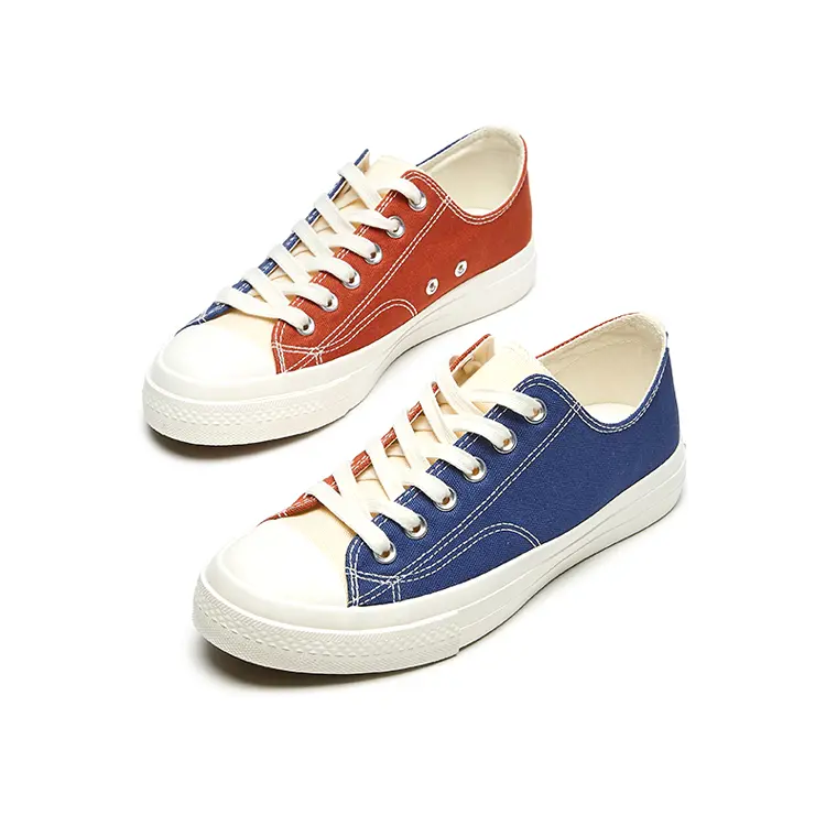 Cheap Fashion Casual Flat Sneaker Two-Color Stitching Unique Design Unisex Wholesale Canvas Shoes Featured Image